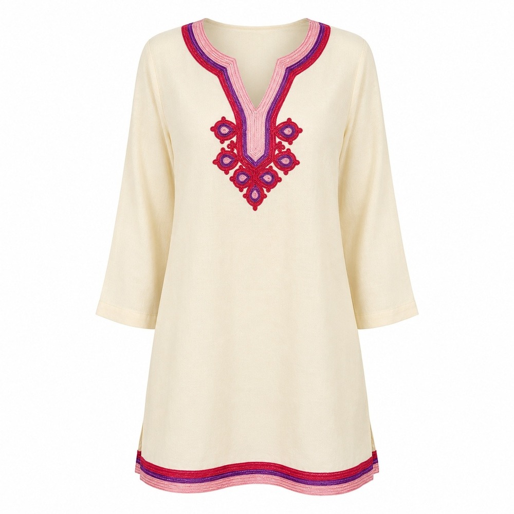 Isaac Mizrahi Live Coastal Grandmother Linen Tunic Women XL Boho Resortcore